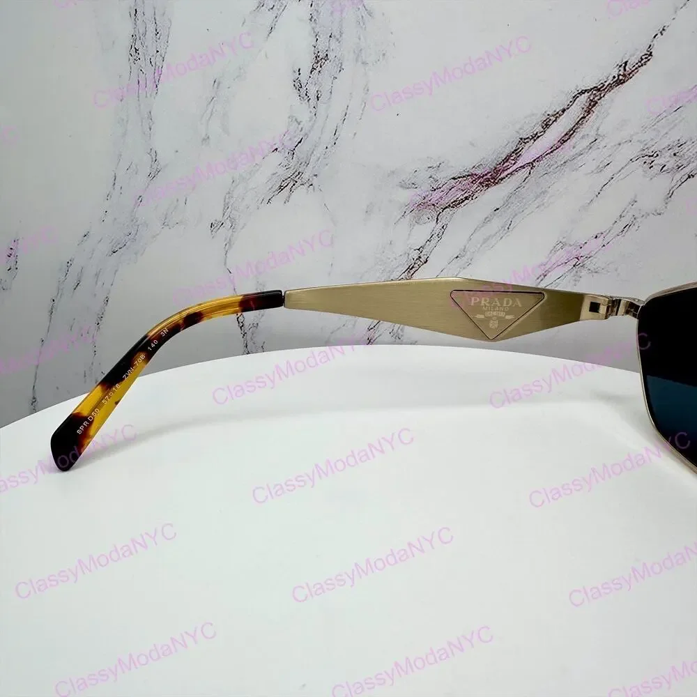 New PRADA Sunglasses Gold Metal 3D Logo Aviator Cat Eye Womens PRD50S ZVN70B